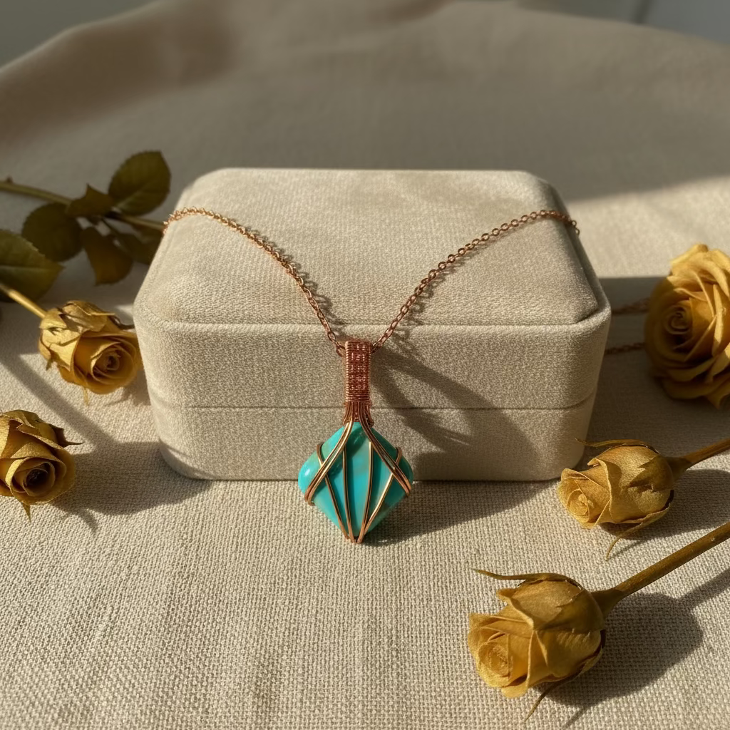 Turquoise Bead Copper Wire Wrapped Pendant