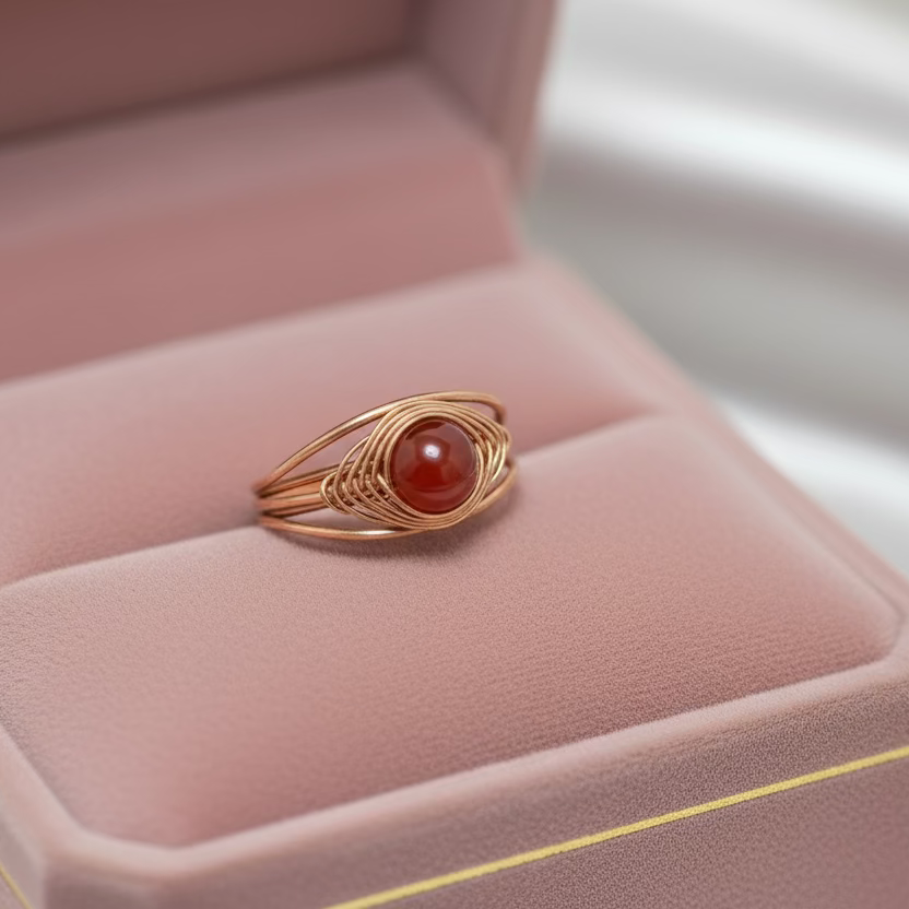 Handmade Agate Copper Wire Ring – Minimal Everyday Jewelry