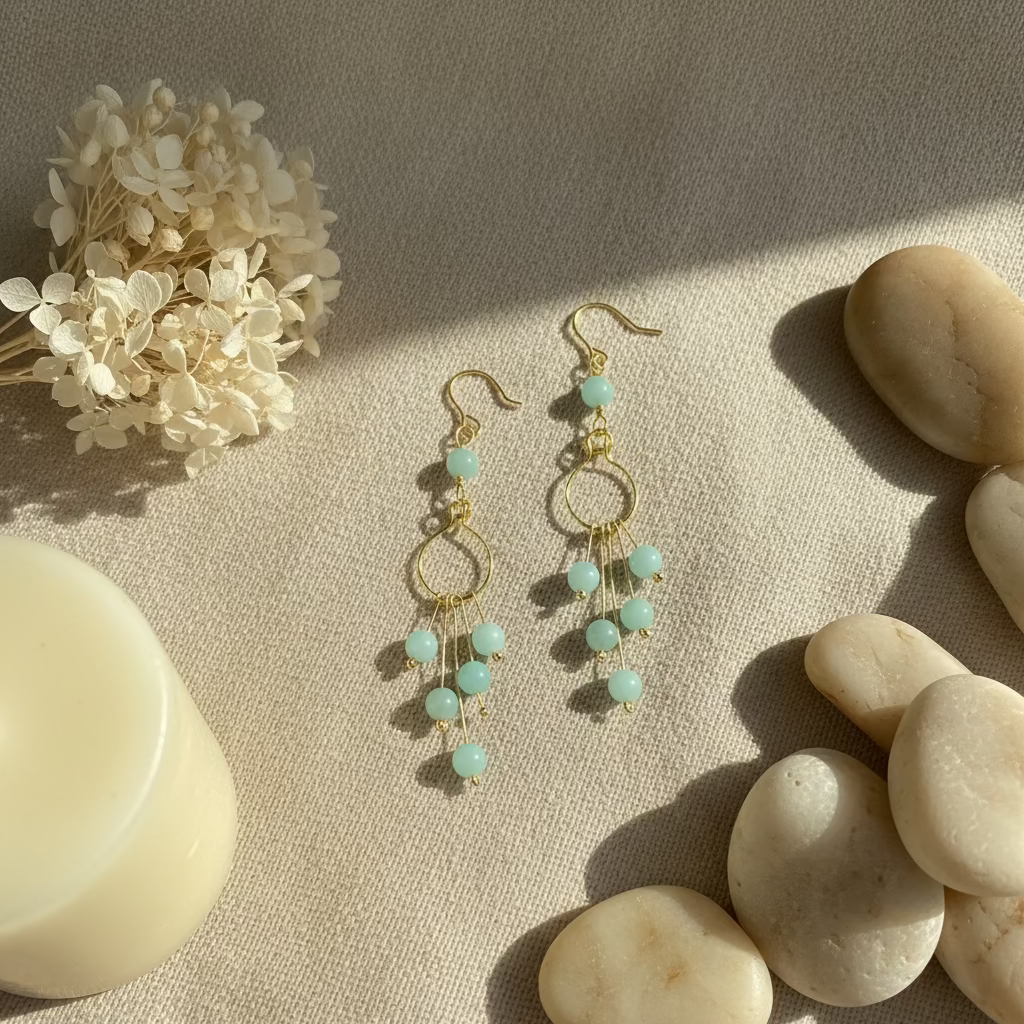 Amazonite Dangle Earrings in Gold Wire - Handmade Boho Drop Earrings