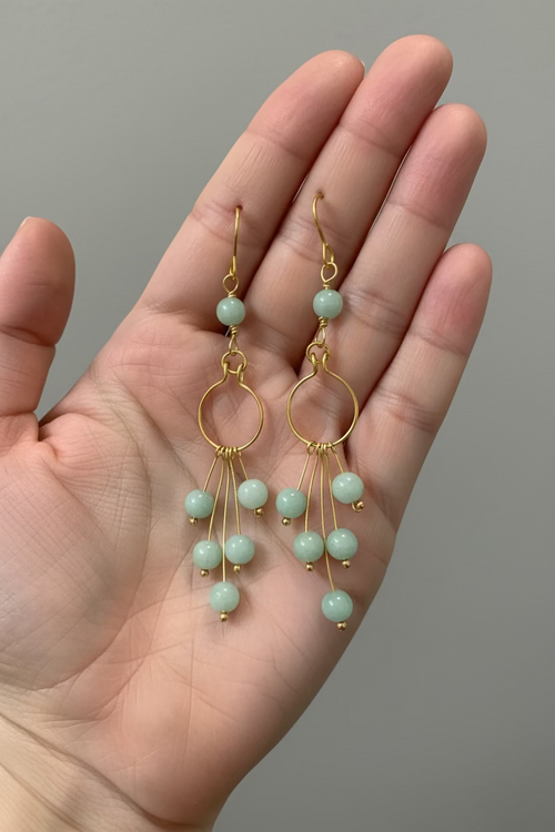 Amazonite Dangle Earrings in Gold Wire - Handmade Boho Drop Earrings