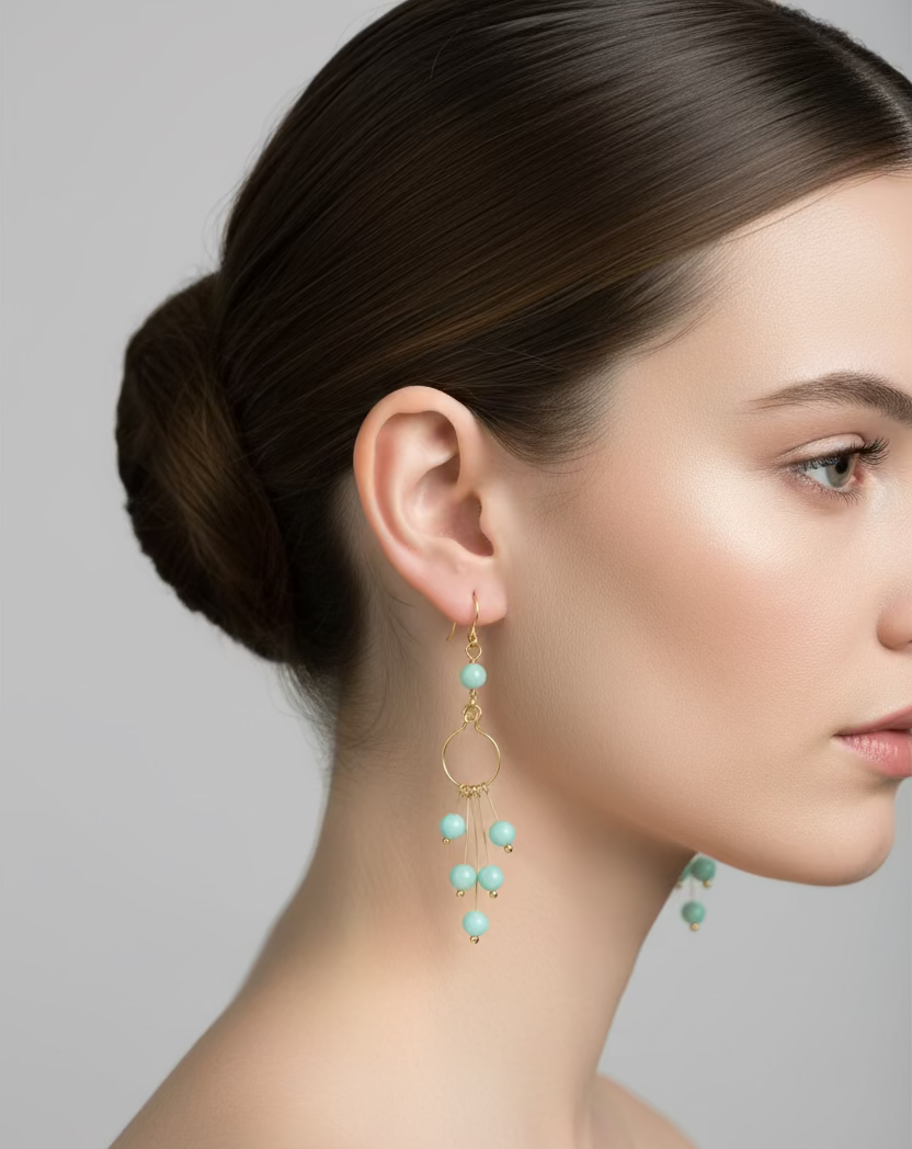 Amazonite Dangle Earrings in Gold Wire - Handmade Boho Drop Earrings