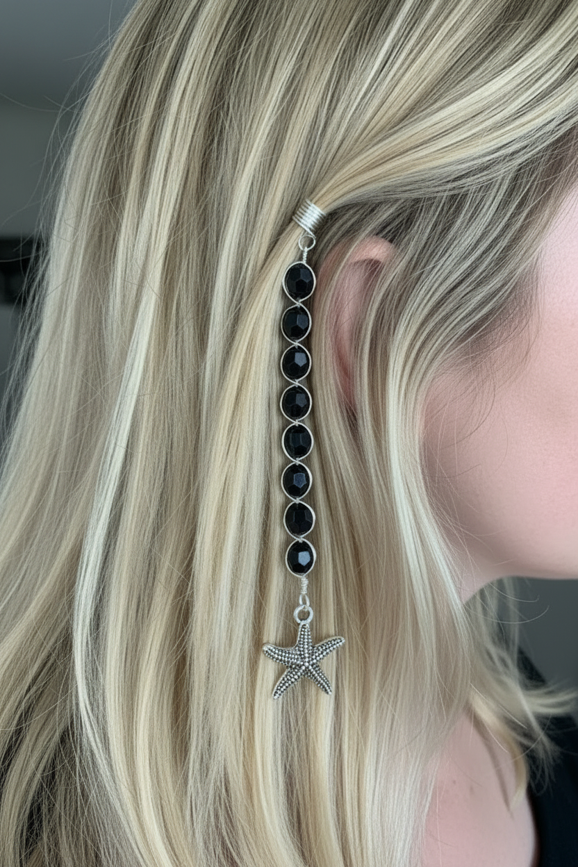 Midnight Starfish Hair Charm