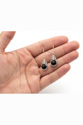 Black Faceted Bead Earrings – Minimalist Wire Wrapped Drops (Handmade)