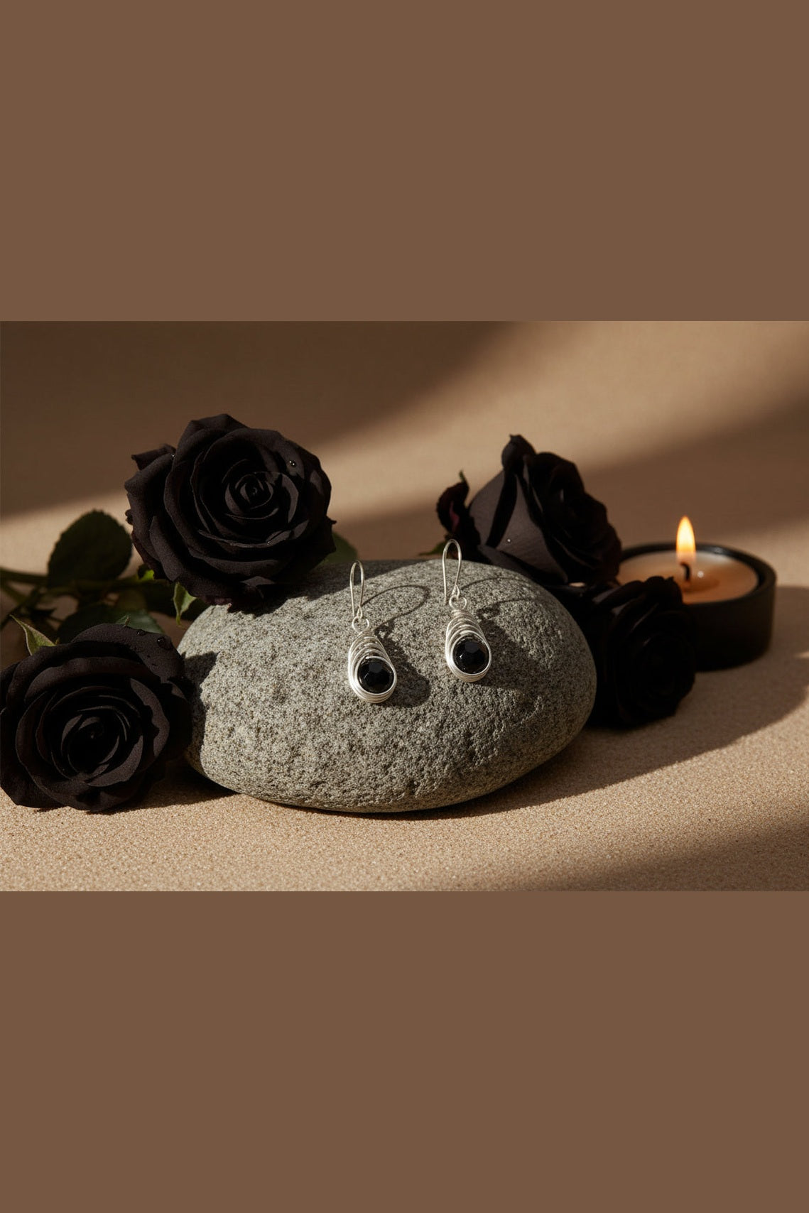 Black Faceted Bead Earrings – Minimalist Wire Wrapped Drops (Handmade)