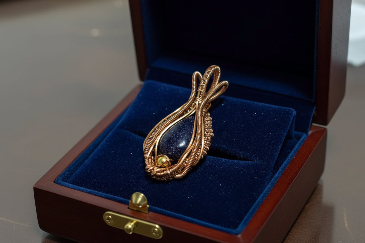 Copper pendant with a blue stone