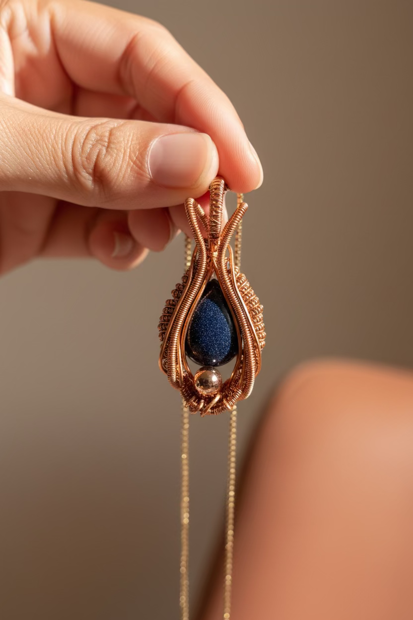 Sunstone Wire Wrapped Pendant Necklace – Handmade Copper Crystal Jewelry, Confidence & Energy Stone Gift for Her