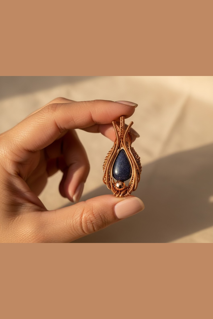Sunstone Wire Wrapped Pendant Necklace – Handmade Copper Crystal Jewelry, Confidence & Energy Stone Gift for Her