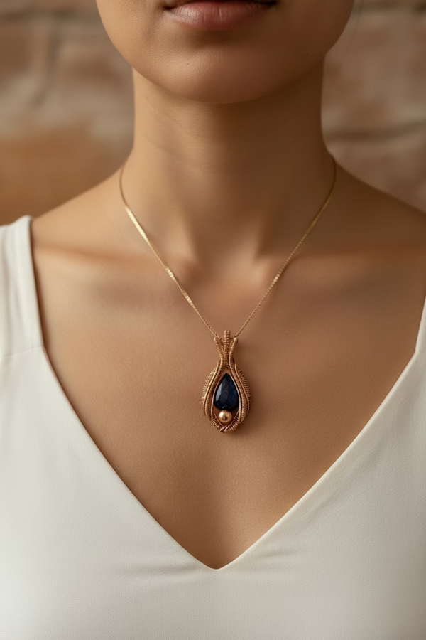 Sunstone Wire Wrapped Pendant Necklace – Handmade Copper Crystal Jewelry, Confidence & Energy Stone Gift for Her