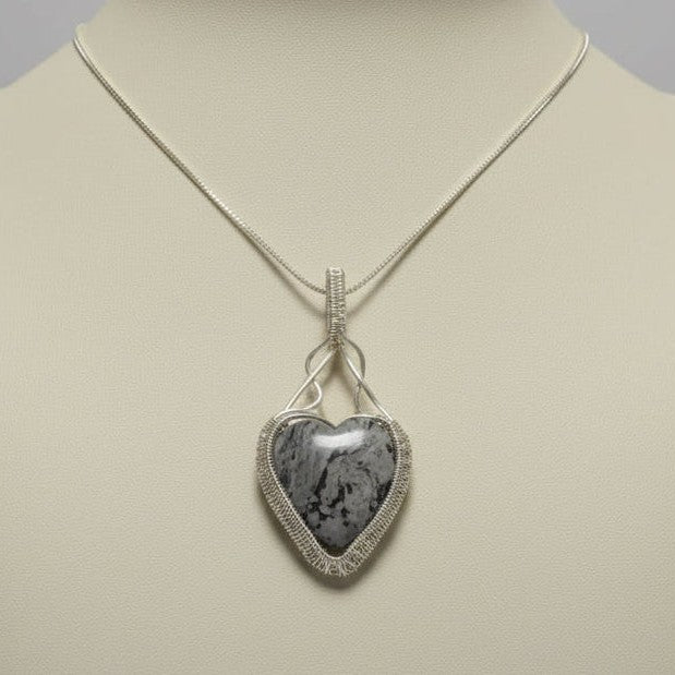 Natural Grey & White Rock Wrapped in Silver Copper Wire (2.5")