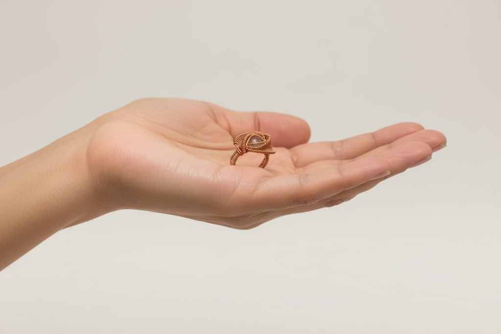 Coffee Mystic Aura Quartz Ring – Handcrafted Copper Wire Wrapped Statement Ring | Unique Healing Crystal Jewelry Gift