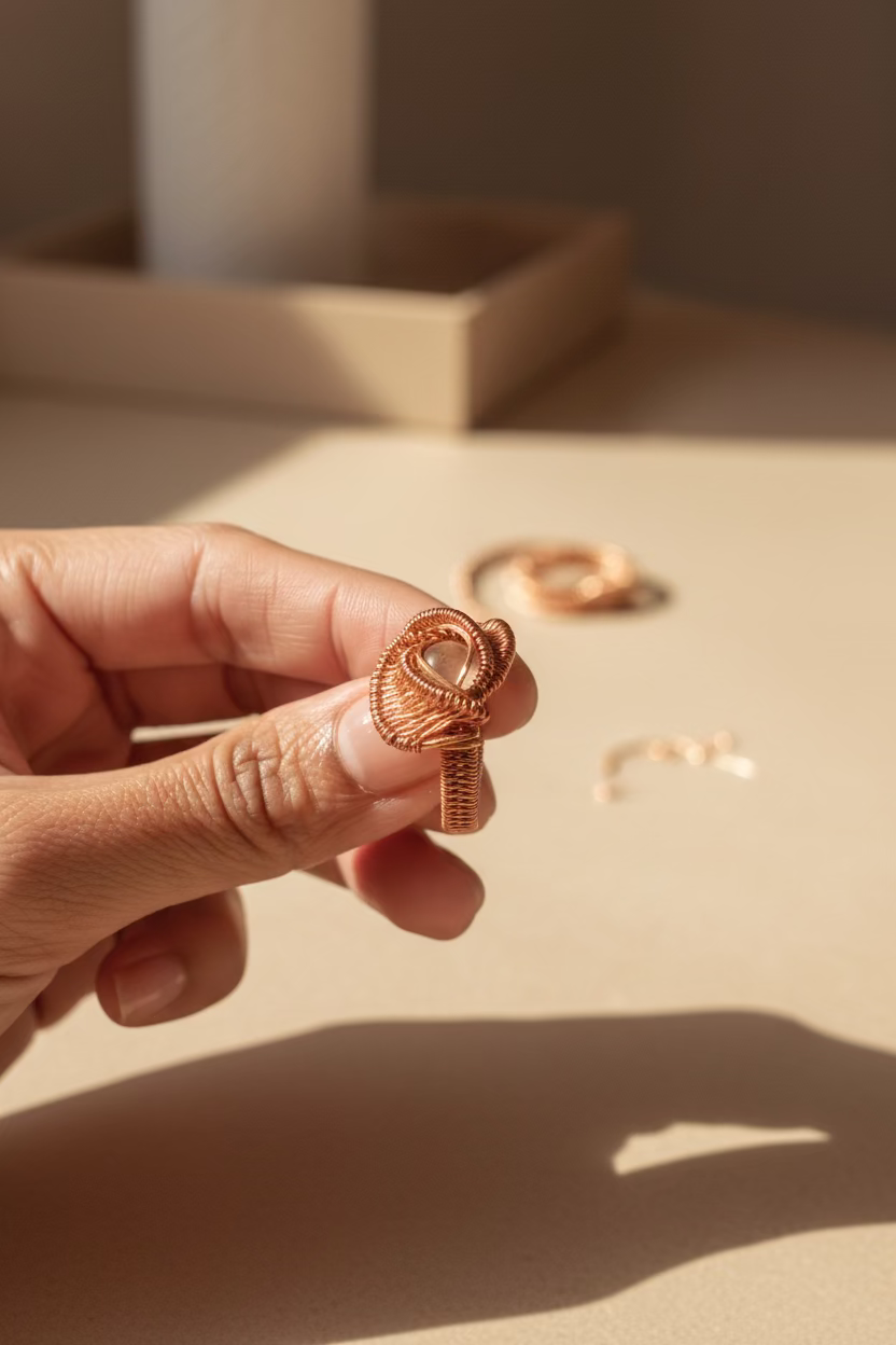 Coffee Mystic Aura Quartz Ring – Handcrafted Copper Wire Wrapped Statement Ring | Unique Healing Crystal Jewelry Gift