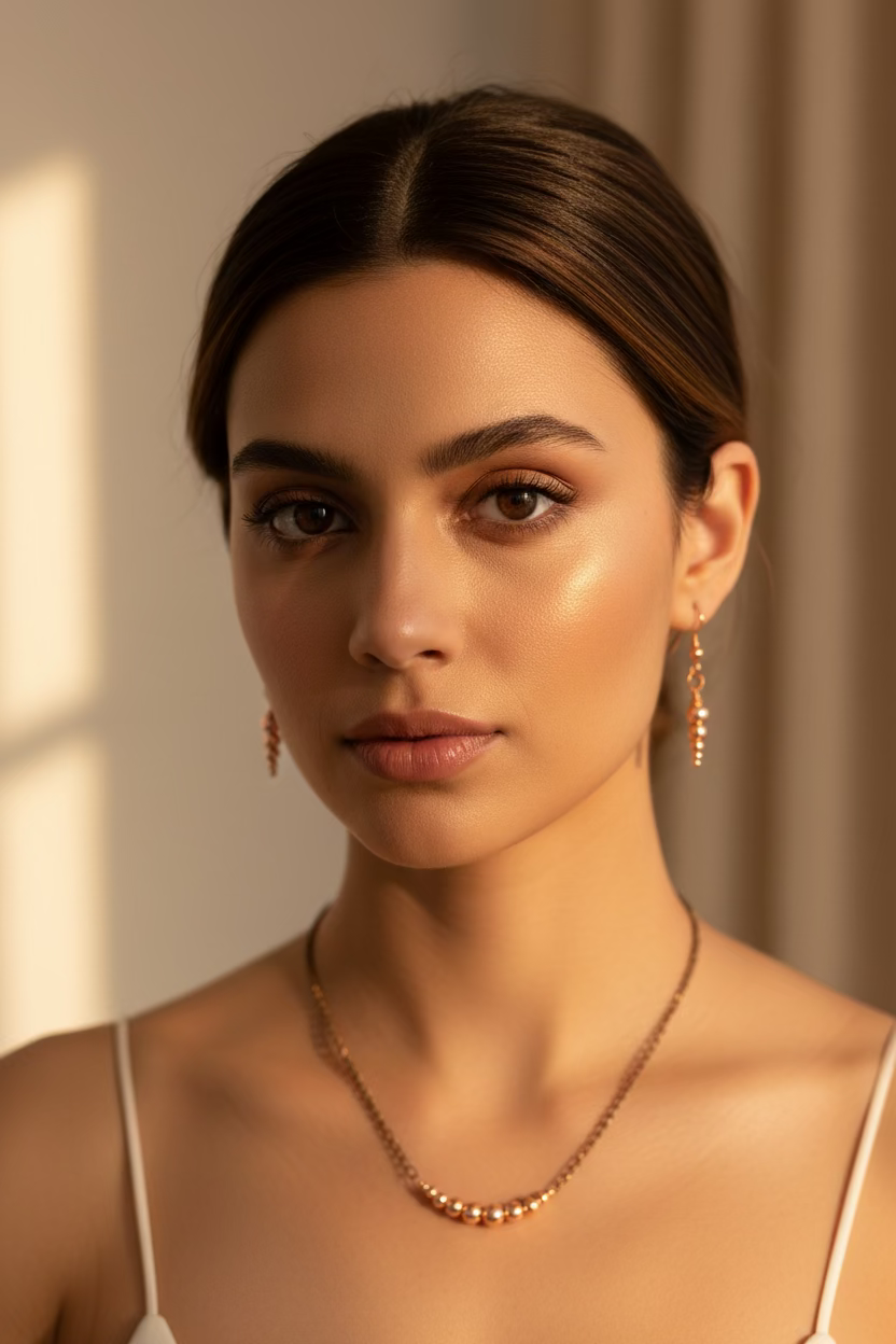 Mixed Copper Bead Necklace & Earrings Set – Oxidized Chain with Polished Copper Accents