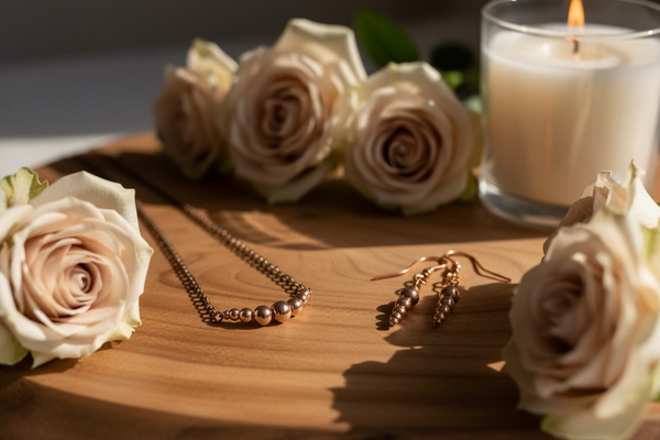 Mixed Copper Bead Necklace & Earrings Set – Oxidized Chain with Polished Copper Accents