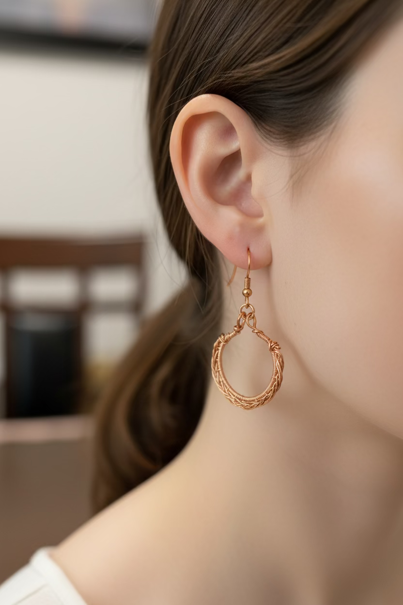 Handmade Copper Wire Wrapped Hoop Earrings | Artisan Boho Hoop Earrings | Lightweight Statement Jewelry Gift