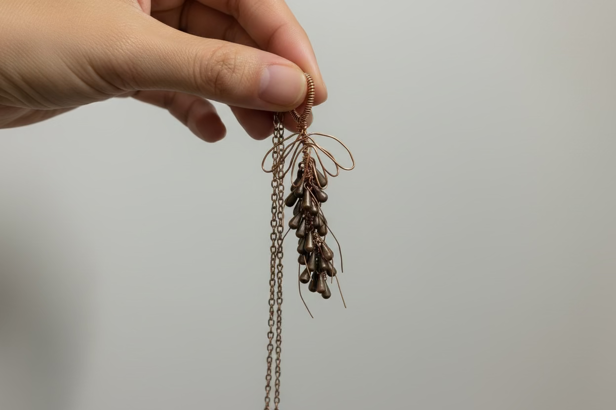 Handcrafted Copper Wheat Pendant Necklace – Nature-Inspired Artisan Jewelry | Rustic Boho Gift for Her