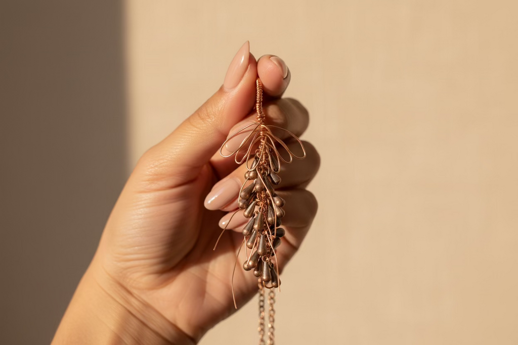 Handcrafted Copper Wheat Pendant Necklace – Nature-Inspired Artisan Jewelry | Rustic Boho Gift for Her