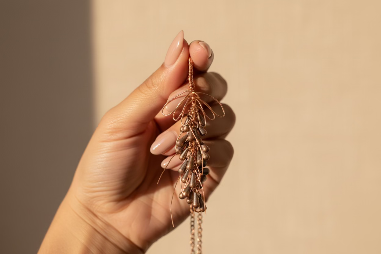 Handcrafted Copper Wheat Pendant Necklace – Nature-Inspired Artisan Jewelry | Rustic Boho Gift for Her