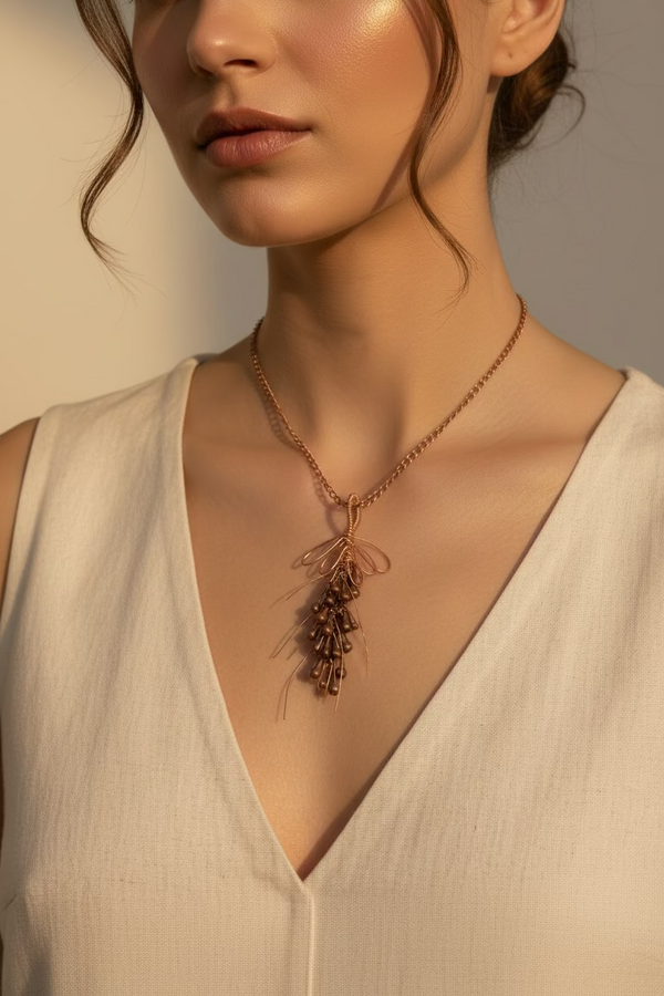Handcrafted Copper Wheat Pendant Necklace – Nature-Inspired Artisan Jewelry | Rustic Boho Gift for Her