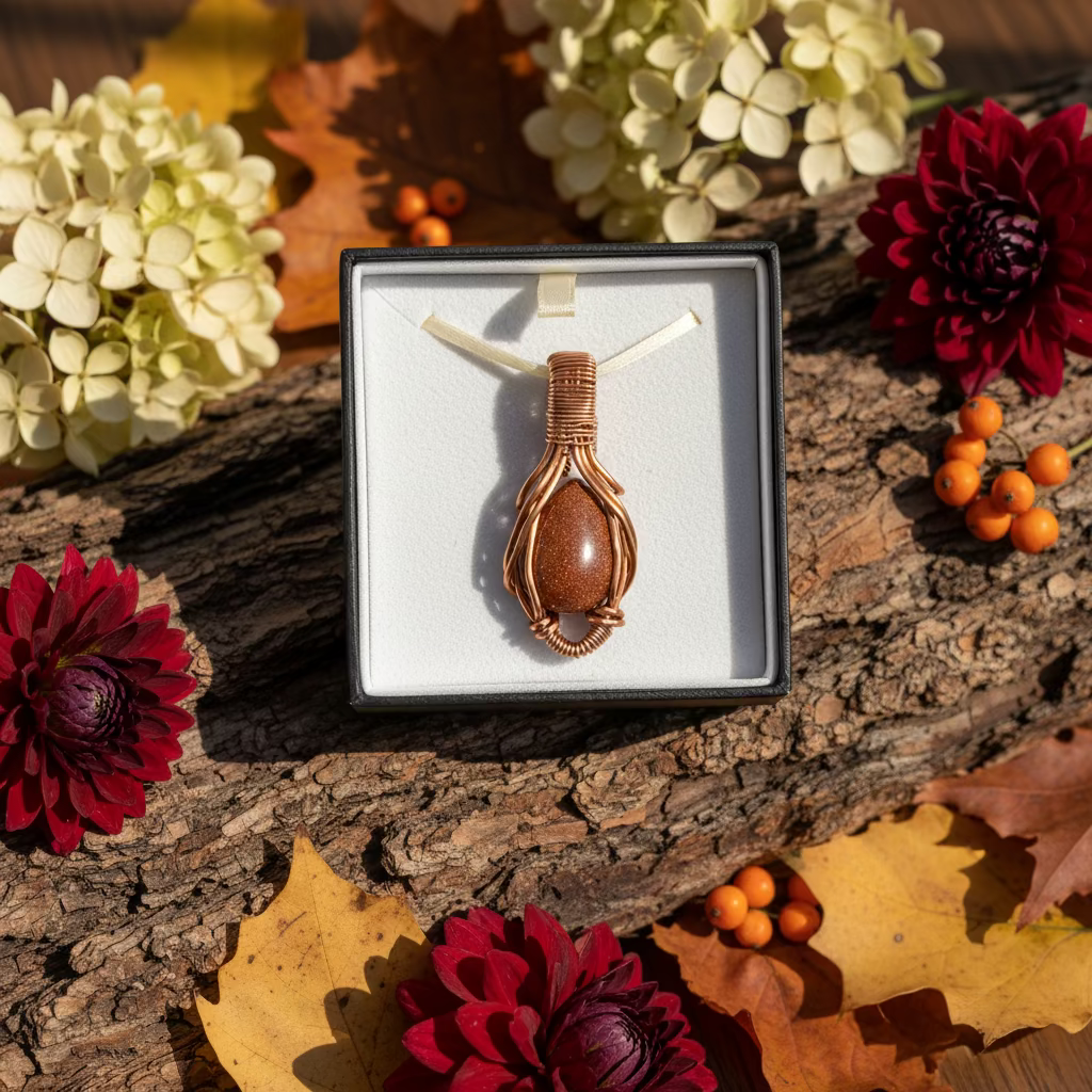 Goldstone Pendant – Copper Wire Wrapped (4 cm)