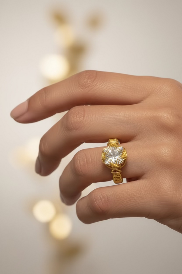 Wire Wrapped Zirconia Ring – Elegant Handmade Statement Ring (Sizes 7–9)