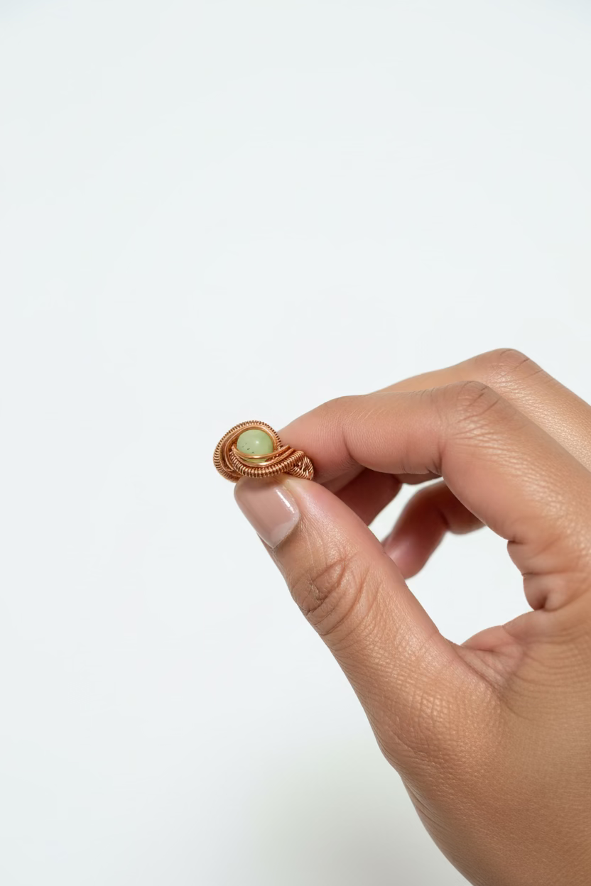 Handmade Natural China Jade Ring in Copper | Wire Wrapped Jade Gemstone Ring