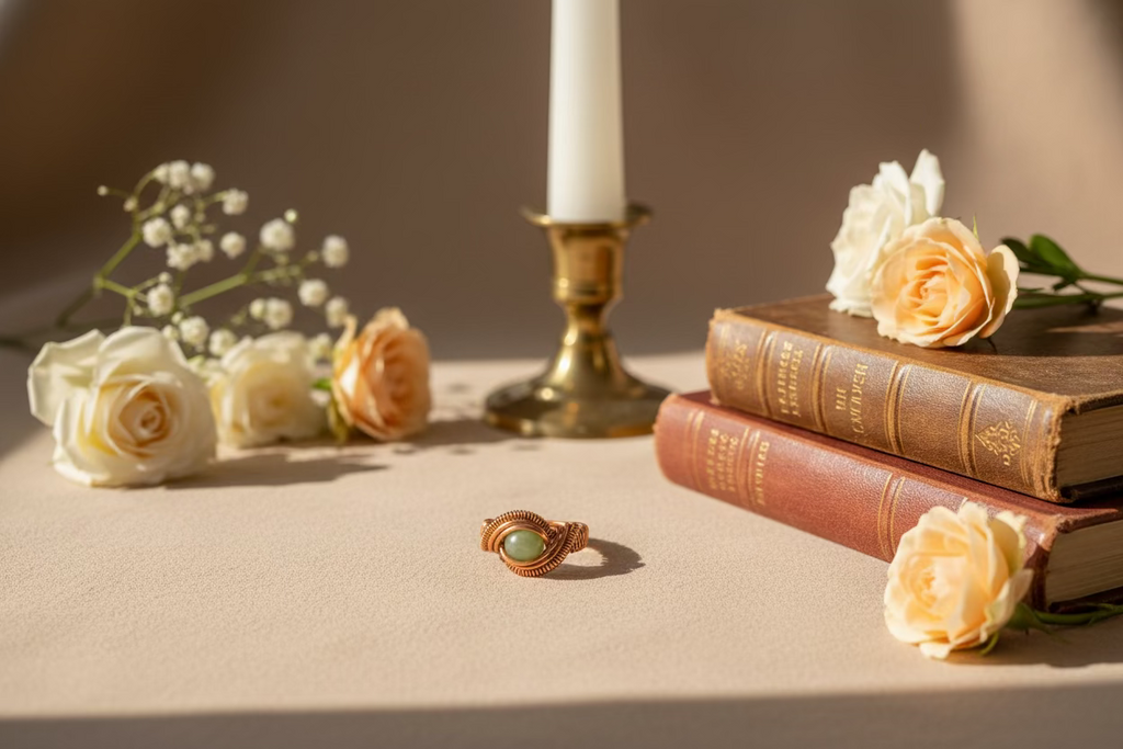 Handmade Natural China Jade Ring in Copper | Wire Wrapped Jade Gemstone Ring