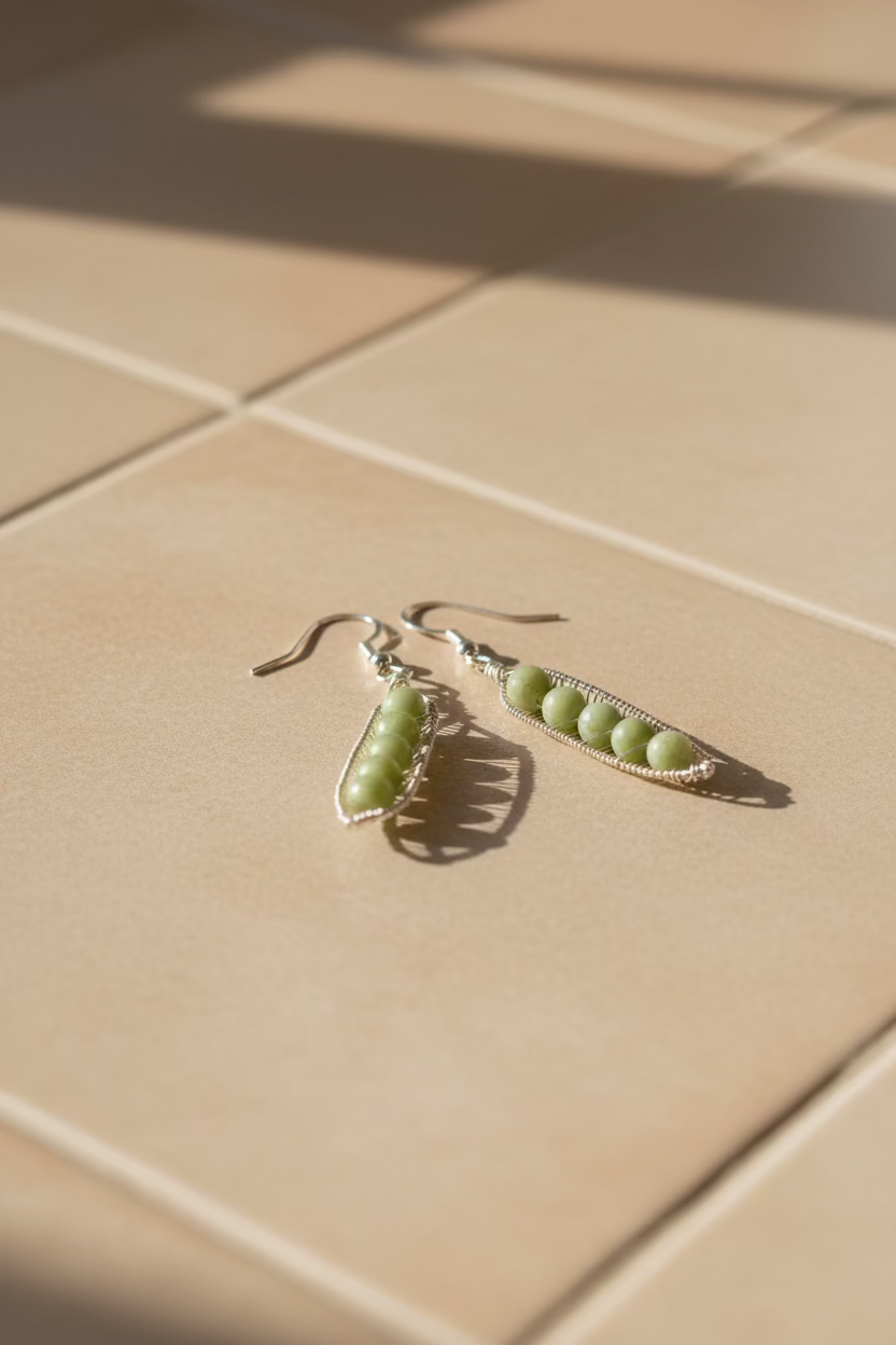 Green Jade Pea Pod Earrings – Handwrapped Wire Jewelry – Nature Inspired Dangle Earrings – Gift for Her