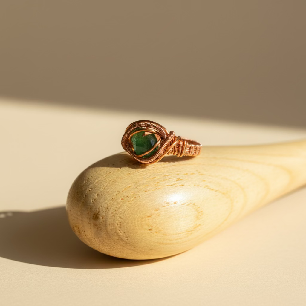 Green Aventurine Copper Wire Wrapped Ring – Adjustable Handmade Gemstone Ring (Sizes 6–9)