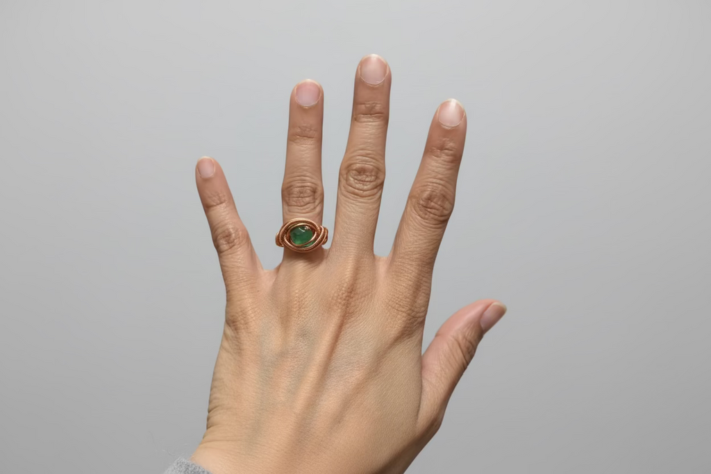 Green Aventurine Copper Wire Wrapped Ring – Adjustable Handmade Gemstone Ring (Sizes 6–9)