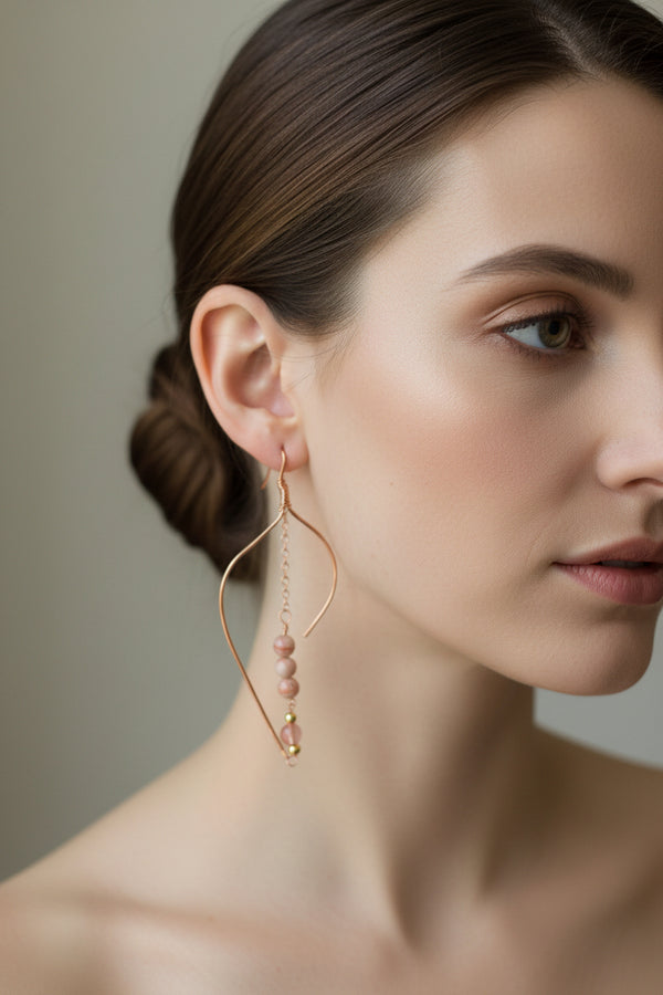 Handmade Copper Teardrop Earrings with redline jasper – Minimalist Boho Dangle Earrings Gift for Her