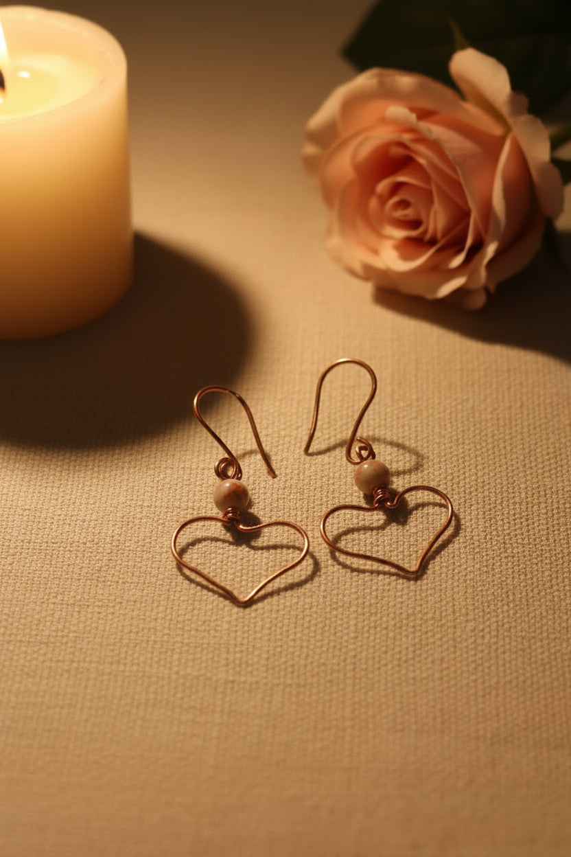 Heart Earrings with Red line Jasper– 1.5" Handmade Jewelry