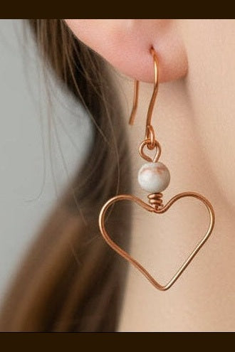 Heart Earrings with Red line Jasper– 1.5" Handmade Jewelry