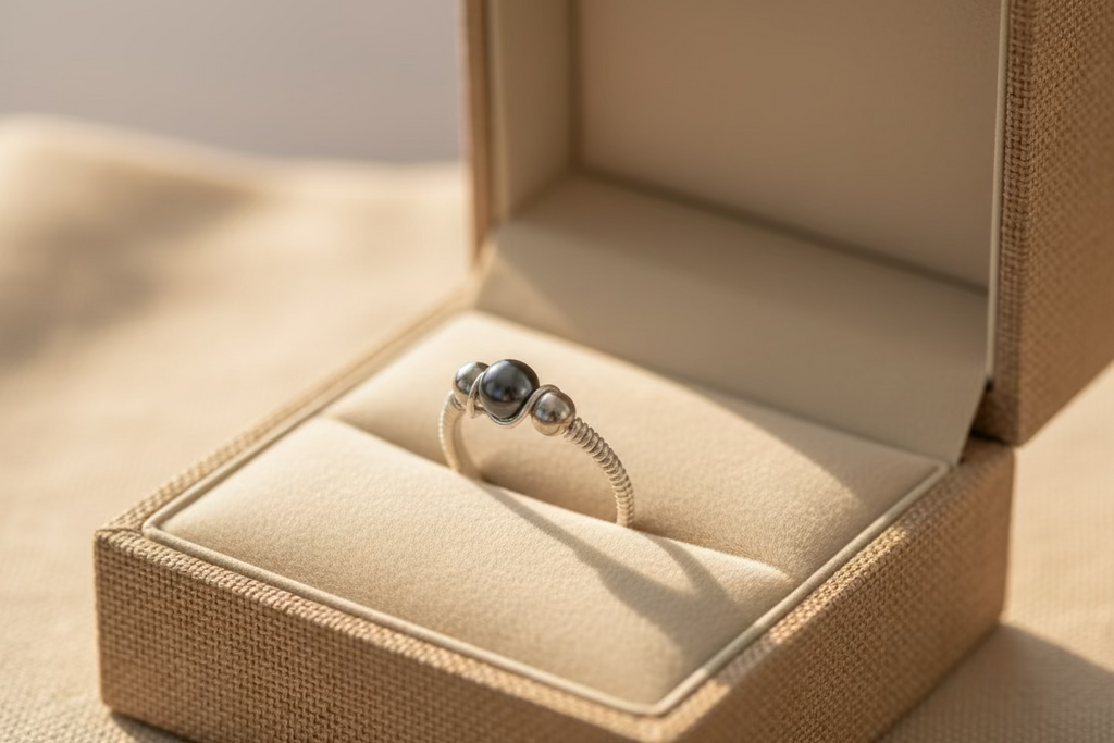 Hematite Ring – Natural Stone with Silver Beads & Wire