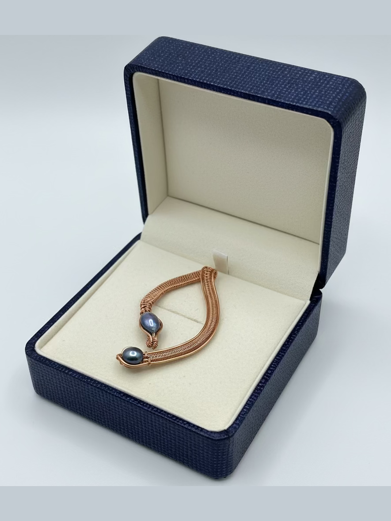 Handcrafted Copper Pendant with Freshwater Natural Blue/Grey Pearl - Sculptural Artisan Jewelry