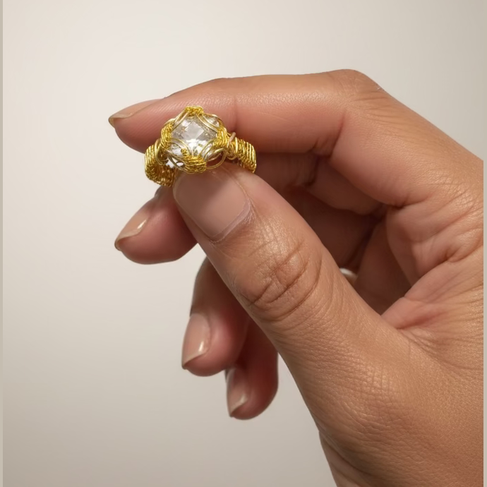 Wire Wrapped Zirconia Ring – Elegant Handmade Statement Ring (Sizes 7–9)