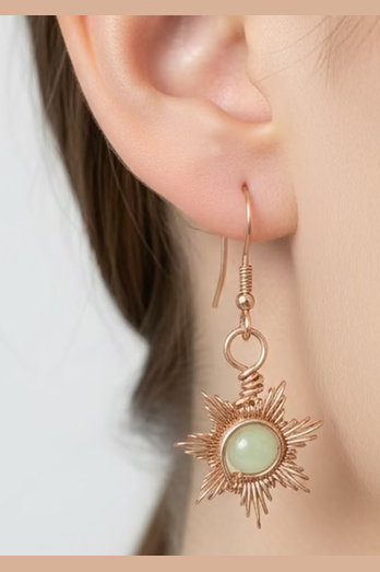 Sunrays Statement Earrings – Natural Red Agate or Yellow Jade in Handwrapped Copper