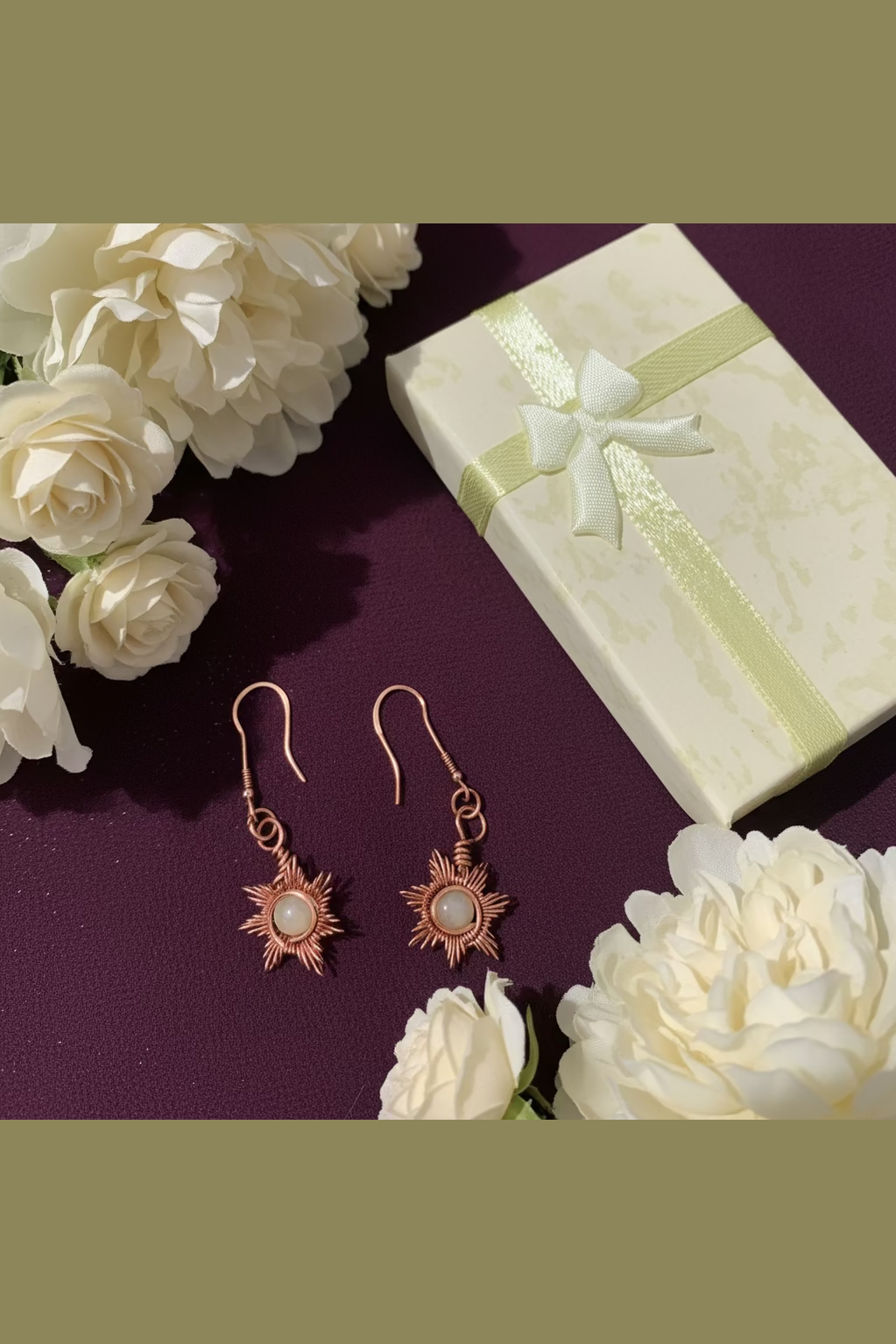 Sunrays Statement Earrings – Natural Red Agate or Yellow Jade in Handwrapped Copper