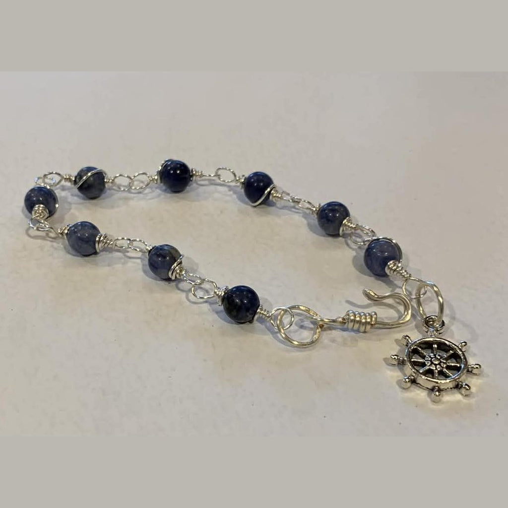 Blue jasper gemstone bracelet on wrist – handcrafted silver jewelry