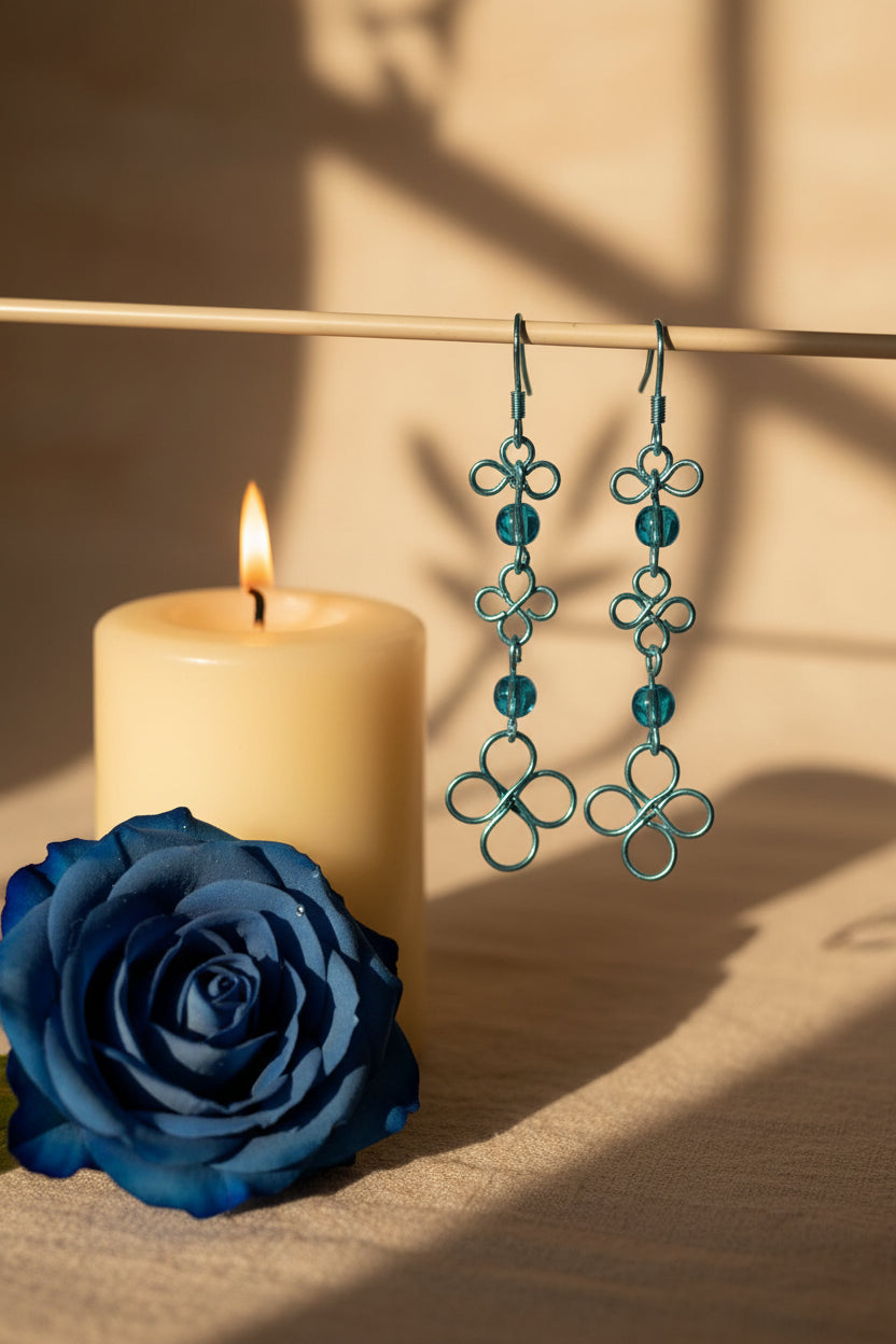 Handmade light Blue Wire Wrap Dangle Earrings – Elegant Lightweight Statement Jewelry