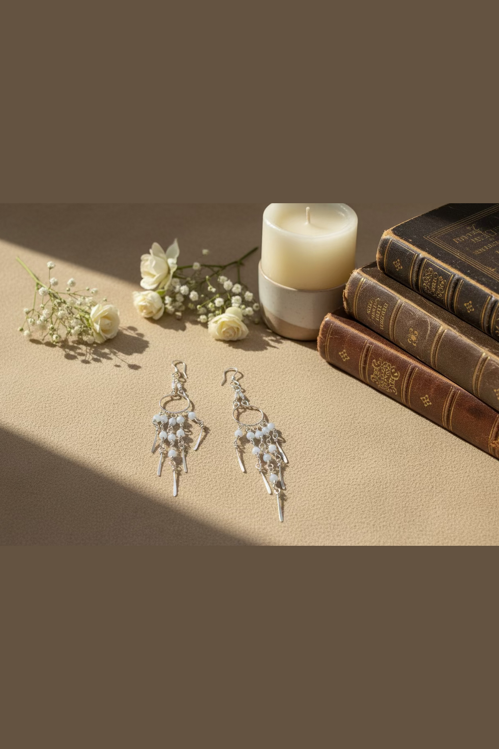 Moonstone Chandelier Earrings – Handmade Silver-Toned Copper Wire Dangle Earrings – Boho Feminine Jewelry Gift