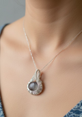 Natural Amethyst Cabochon Pendant – Hand Wrapped Purple Crystal in Silver Tone Copper