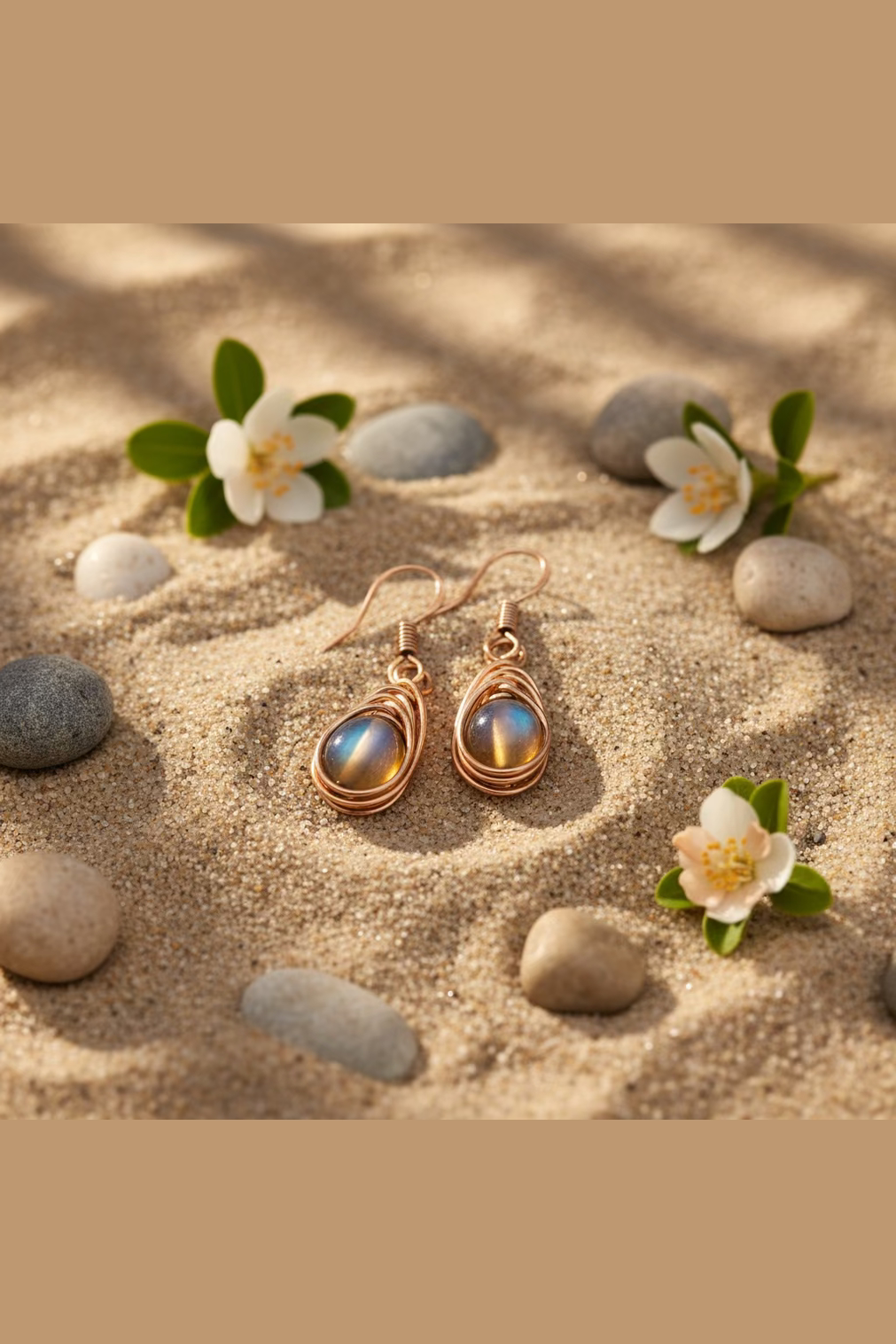 Natural Coffee Mystic Aura Quartz Earrings – Handcrafted Copper Wire Wrapped Drop Earrings | Boho Healing Crystal Jewelry Gift for Her