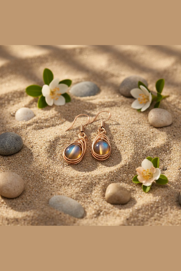 Natural Coffee Mystic Aura Quartz Earrings – Handcrafted Copper Wire Wrapped Drop Earrings | Boho Healing Crystal Jewelry Gift for Her