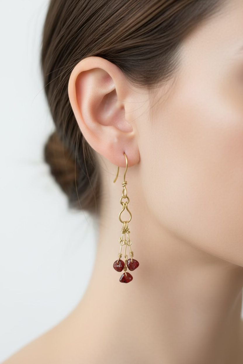 Handmade Copper Wire-Wrapped Dangle Earrings – Boho Elegant Natural Stone Jewelry