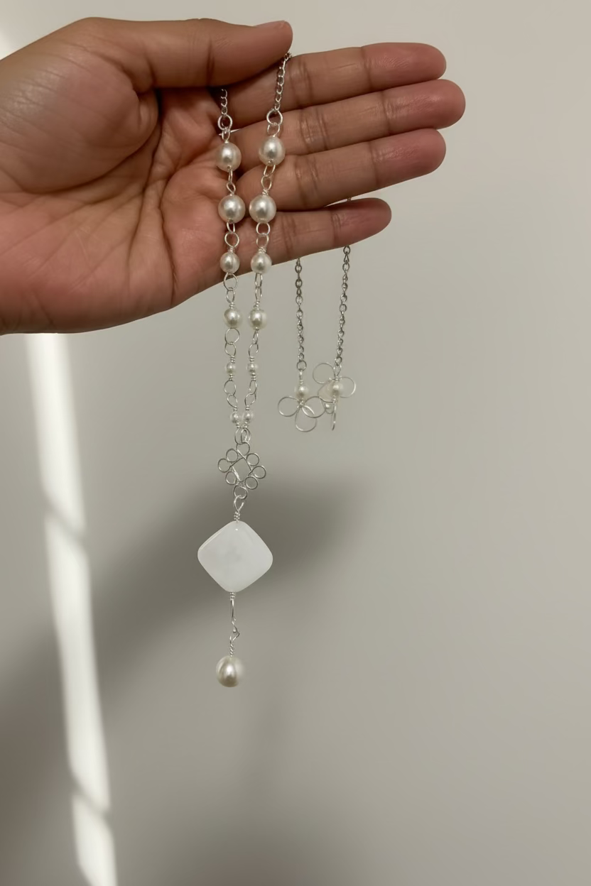 Handcrafted Pearl beads Necklace (15” Adjustable) – Elegant Gift with Meaning