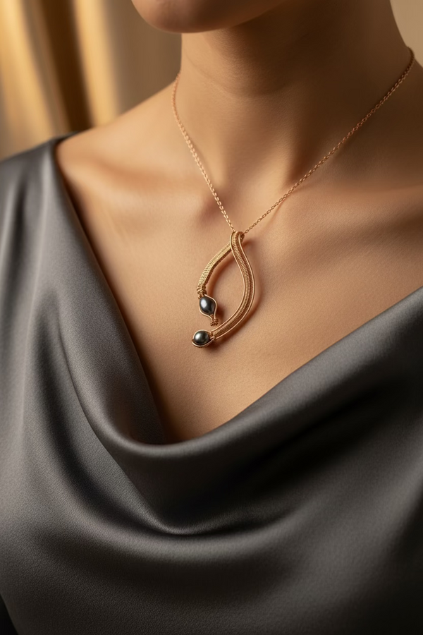 Handcrafted Copper Pendant with Freshwater Natural Blue/Grey Pearl - Sculptural Artisan Jewelry