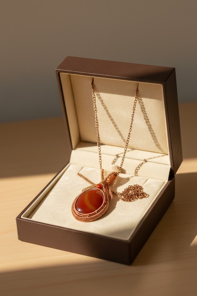 Handcrafted Red Agate Copper Pendant Necklace | Statement Wire Wrapped Jewelry | Alchemy of Jewels