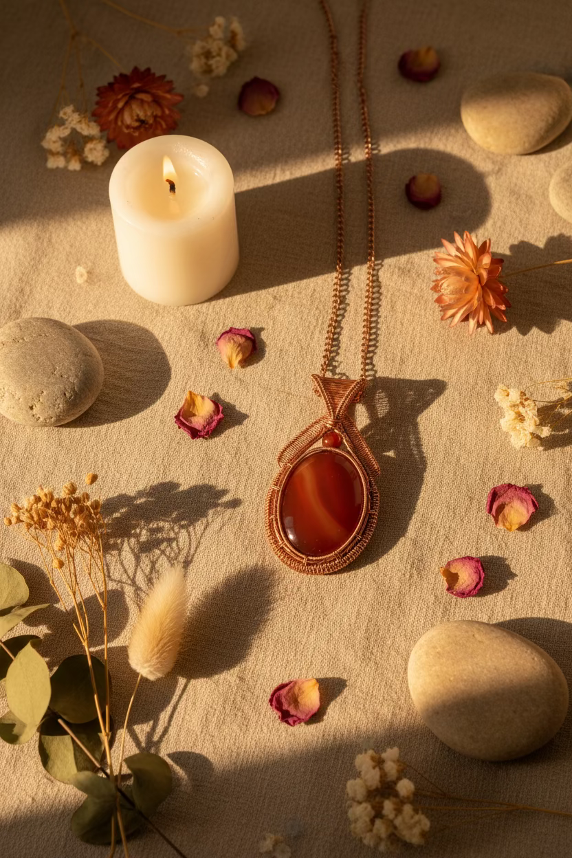 Handcrafted Red Agate Copper Pendant Necklace | Statement Wire Wrapped Jewelry | Alchemy of Jewels