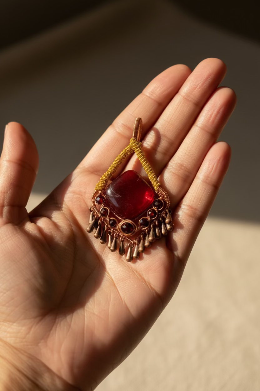 Crimson Nomad Pendant | One-of-a-Kind Handmade Copper Statement Necklace with Garnet Accents
