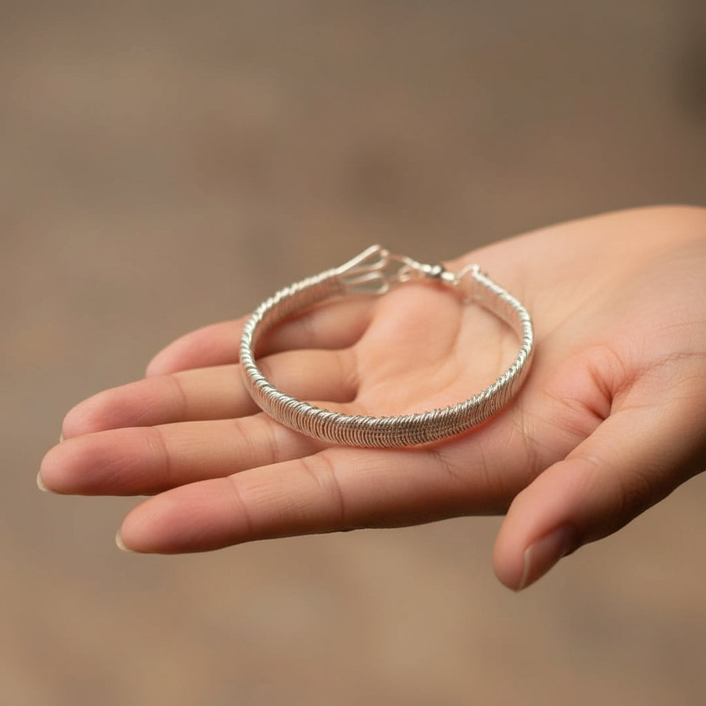 Silver-Toned Copper Spiral Cuff Bracelet – 7.5"